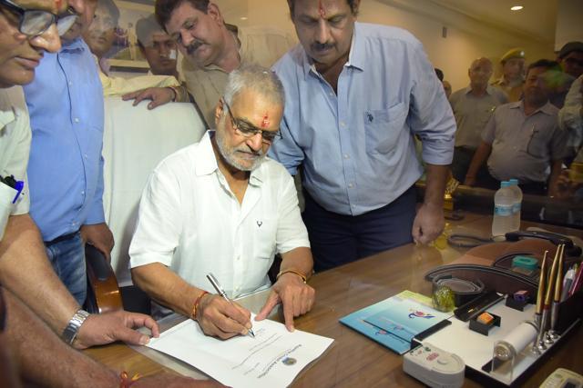 Newly elected RCA president CP Joshi took charge on Monday. (Prabhakar Sharma/HT Photo)
