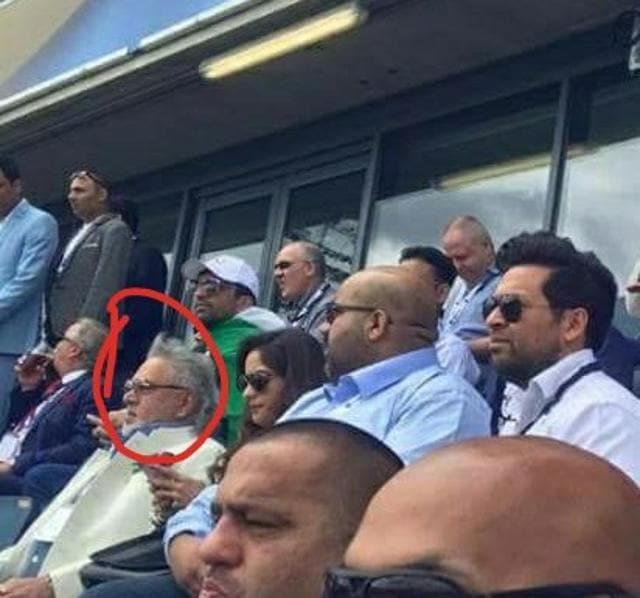 Vijay Mallya at the Edgbaston VIP stand during the Indian cricket team vs Pakistan cricket team ICC Champions Trophy match. (Twitter)