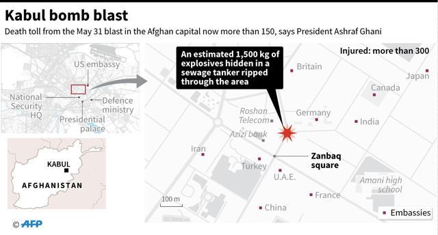Graphic showing the diplomatic quarter area of Kabul, where more than 150 people were killed in a truck bomb on May 31. (AFP)