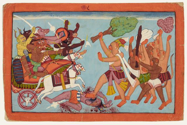 The Monkey Army Takes on Some Demons (Pahari Painting by BN Goswamy and Ebrhard Fischer) The Monkey Army Takes on Some Demons (Pahari Painting by BN Goswamy and Ebrhard Fischer)