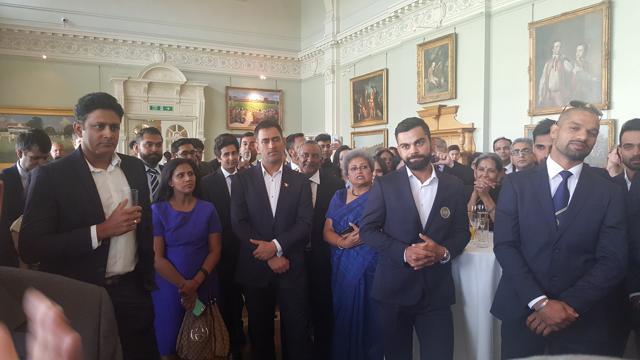 The Indian cricket team at the event held by the country’s mission in UK. (HT Photo) The Indian cricket team at the event held by the country’s mission in UK. (HT Photo)