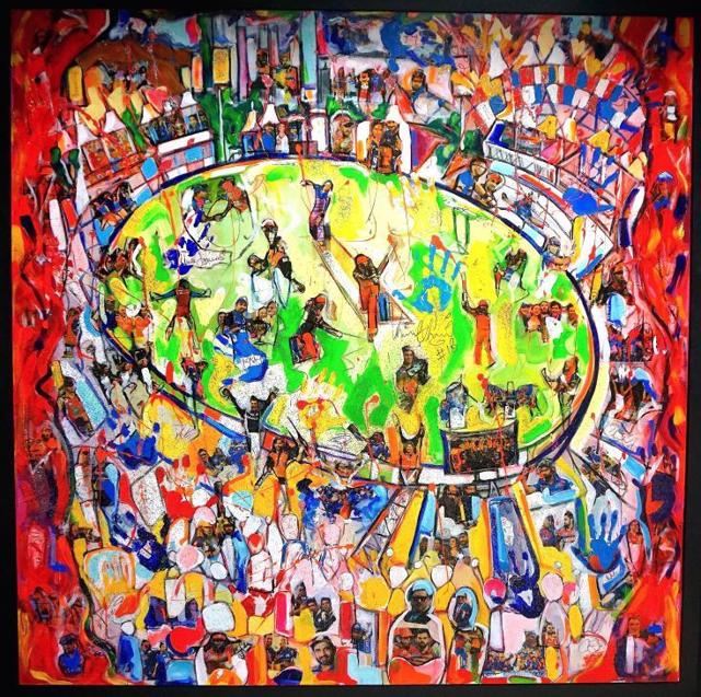 The painting by Sasha Jaffrey that was sold for 23.7 crore rupees at Virat Kohli’s charity function. (Twitter) The painting by Sasha Jaffrey that was sold for 23.7 crore rupees at Virat Kohli’s charity function. (Twitter)