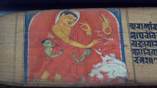 Another image from the Aṣṭasāhasrikā Prajñāpāramitā or The Perfection of Wisdom In 8,000 Lines, a Sanskrit manuscript that is about 1,000 years old and features events from Buddha’s life. (University of Cambridge) Another image from the Aṣṭasāhasrikā Prajñāpāramitā or The Perfection of Wisdom In 8,000 Lines, a Sanskrit manuscript that is about 1,000 years old and features events from Buddha’s life. (University of Cambridge)