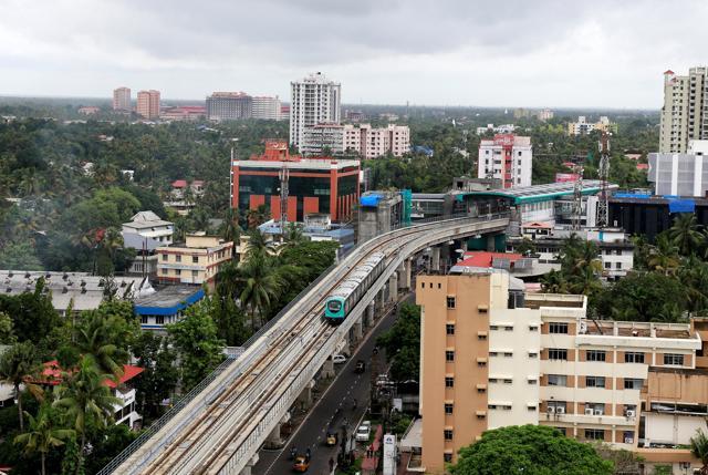 A Kochi Metro train leaves Changampuzha Park station during its trail run in Kochi, India, June 7, 2017. (REUTERS) A Kochi Metro train leaves Changampuzha Park station during its trail run in Kochi, India, June 7, 2017. (REUTERS)