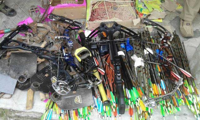 Weapons seized from the GJM office. (Bikram Sashanker/HT) Weapons seized from the GJM office. (Bikram Sashanker/HT)