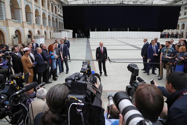 Vladimir Putin speaks to the media after his annual televised call-in show in Moscow on Thursday. (AP) Vladimir Putin speaks to the media after his annual televised call-in show in Moscow on Thursday. (AP)