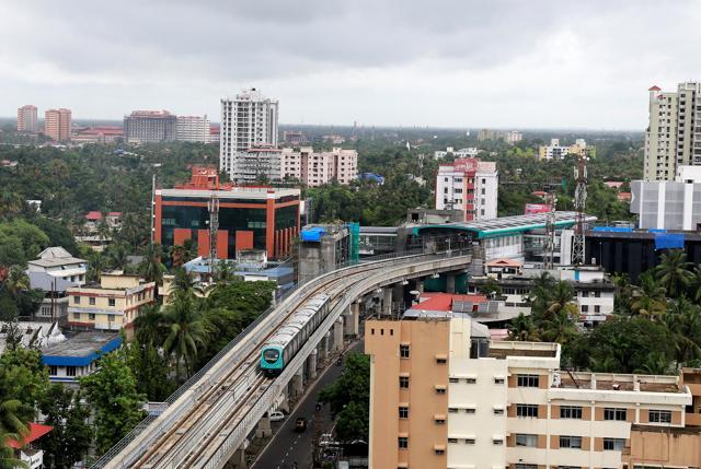 A Kochi Metro train leaves Changampuzha Park station during its trail run in Kochi, India, June 7, 2017. (REUTERS) A Kochi Metro train leaves Changampuzha Park station during its trail run in Kochi, India, June 7, 2017. (REUTERS)