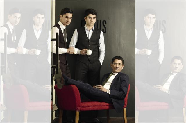 Swapan Seth admits to taking a tip or two from his sons when it comes to fashion. (On Swapan: Suit, Avinash Punjabi; Shirt, Raoul; Tie, Andrew’s Ties; Watch, Rolex. On Sirhaan and Reyhaan: Suits, Brahaan; Shoes, (Sirhaan) Paul Smith (Rehyaan) UCB; Tie, (Sirhaan) Drakes; Watch, (Sirhaan) Cartier (Raj K Raj)