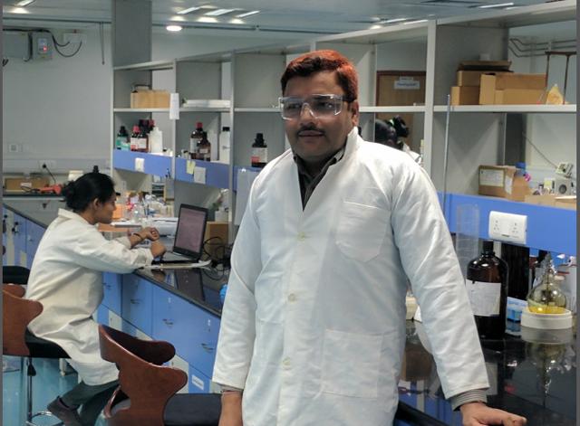 Dr Ram Sagar Misra at his lab in SNU (Shiv Nadar University)