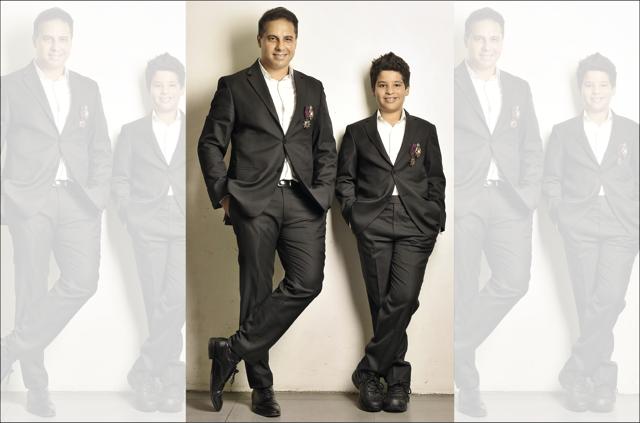 Fashion designer Shantanu Mehra proudly confesses that he relies on his 11-year-old son for sports fashion. (On Rishan: Suit, Raymond; Shirt and medallions, Shantanu & Nikhil; Shoes, Step By Step School. On Shantanu: Suit, Raymond; Shirt: and Medallions, Shantanu & Nikhil; Shoes, Emporio Armaani) (Raj K Raj ) Fashion designer Shantanu Mehra proudly confesses that he relies on his 11-year-old son for sports fashion. (On Rishan: Suit, Raymond; Shirt and medallions, Shantanu & Nikhil; Shoes, Step By Step School. On Shantanu: Suit, Raymond; Shirt: and Medallions, Shantanu & Nikhil; Shoes, Emporio Armaani) (Raj K Raj )