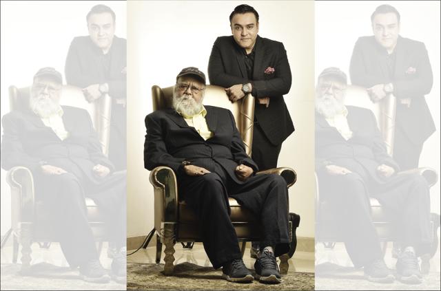 Zorawar Kalra selects the best ties and suits for his dad for meetings. (On Jiggs: Suit, Bianconi Uomo; Watch, Audemars Piguet; Glasses, Mont Blanc, Shoes, Reebok. On Zorawar: Suit, Ashish N Soni; Shoes, LV; Belt, Hermes; Watch, Hublot) (Raj K Raj)