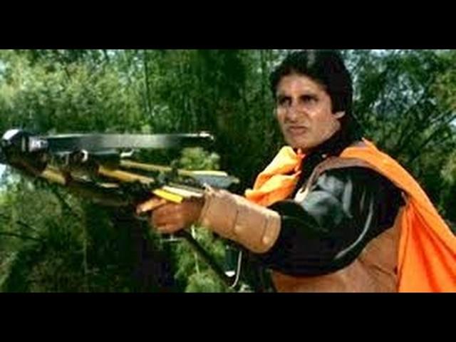 A younger Amitabh Bachchan poses with a crossbow in Toofan. (File photo)