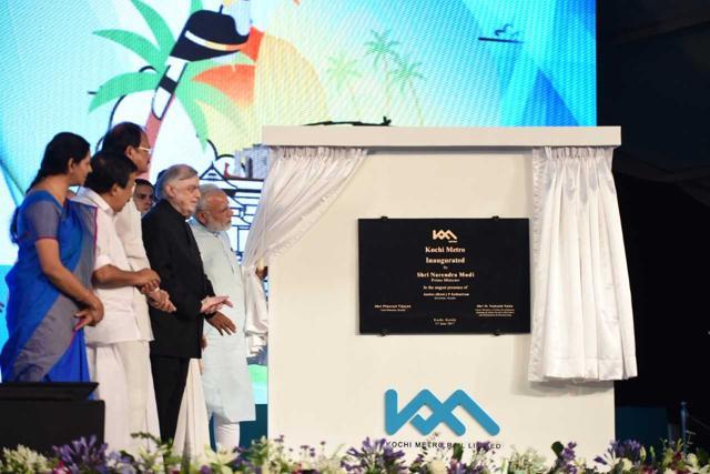 PM Modi and other dignitaries at the inaugural ceremony held in Kochi. The new transport system is expected to enhance the quality of life for the Greater Kochi metro area by improving regional connectivity and reducing overcrowding, traffic congestion. (PIB India) PM Modi and other dignitaries at the inaugural ceremony held in Kochi. The new transport system is expected to enhance the quality of life for the Greater Kochi metro area by improving regional connectivity and reducing overcrowding, traffic congestion. (PIB India)