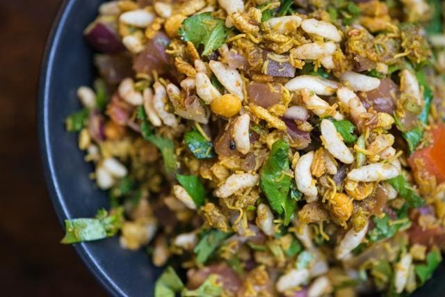 Bhel chaat, made with puffed rice, tomatoes and onions is a tasty, yet healthy snack. (iStockphoto) Bhel chaat, made with puffed rice, tomatoes and onions is a tasty, yet healthy snack. (iStockphoto)