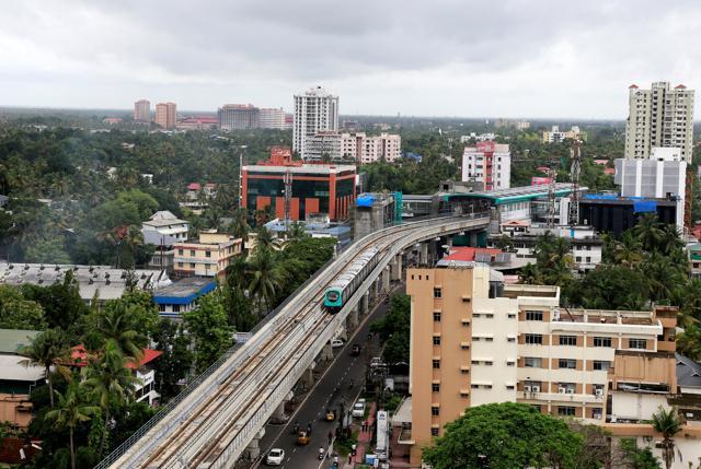 A Kochi Metro train leaves Changampuzha Park station during its trail run in Kochi, in this file photo from June 7. (REUTERS) A Kochi Metro train leaves Changampuzha Park station during its trail run in Kochi, in this file photo from June 7. (REUTERS)