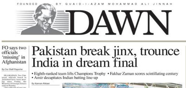 The front page of the Dawn. (Dawn)