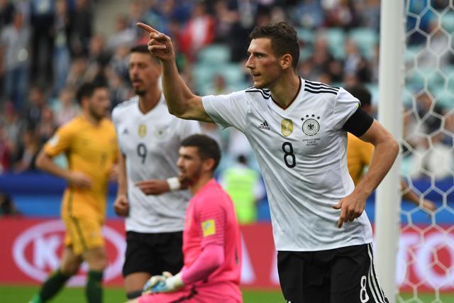 Germany's midfielder Leon Goretzka reacts after scoring a goal during the 2017 Confederations Cup. (AFP) Germany's midfielder Leon Goretzka reacts after scoring a goal during the 2017 Confederations Cup. (AFP)