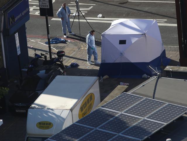 Forensic investigators work at the scene of an attack where a van was driven into Muslim worshippers outside a mosque in Finsbury Park in north London on June 19, 2017. (Reuters) Forensic investigators work at the scene of an attack where a van was driven into Muslim worshippers outside a mosque in Finsbury Park in north London on June 19, 2017. (Reuters)