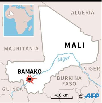 Map locating Bamako in Mali, where an attack occurred Sunday on a lodge frequented by Westerners. (AFP) Map locating Bamako in Mali, where an attack occurred Sunday on a lodge frequented by Westerners. (AFP)