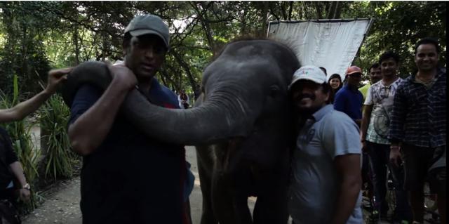 Director Anurag Basu pets the animal.