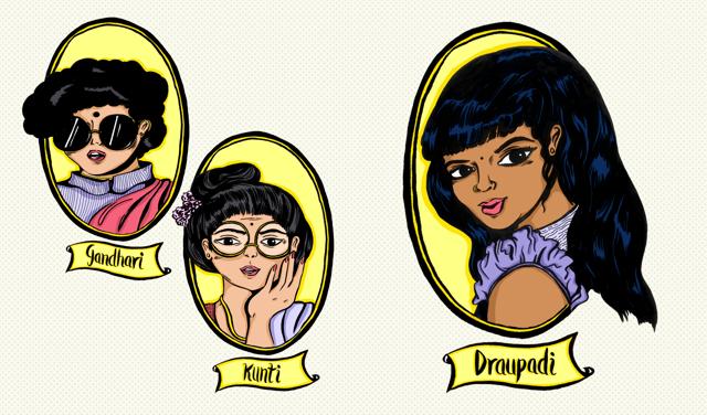 Hardikar reimagines the characters of Gandhari, Kunti and Draupadi. (Illustration courtesy: Annushka Hardikar) Hardikar reimagines the characters of Gandhari, Kunti and Draupadi. (Illustration courtesy: Annushka Hardikar)