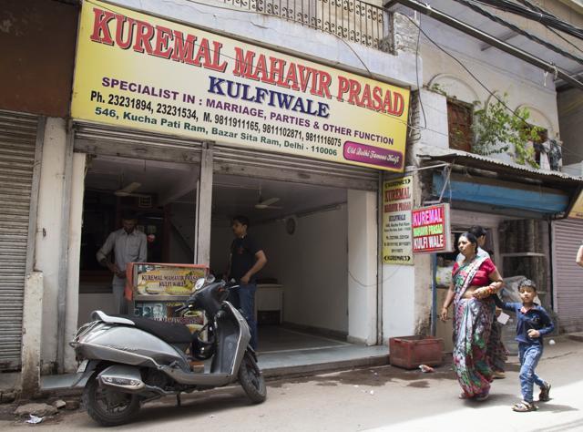 The popular Kuremal Mahavir Prasad Kulfiwale shop in Chawri Bazaar. (Zabeeh Afaque/ HT Photo)