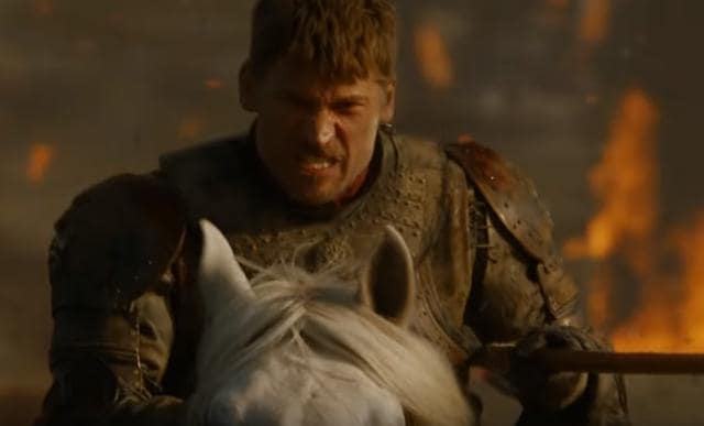 Jaimie Lannister (Nikolaj Colster Waldau) aggressively charging toward someone. Jaimie Lannister (Nikolaj Colster Waldau) aggressively charging toward someone.