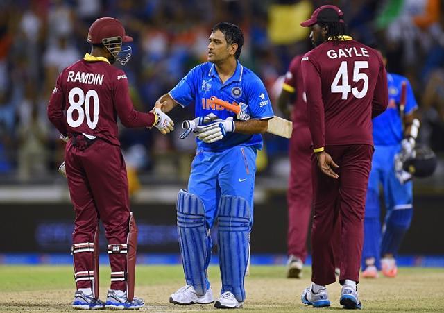 MS Dhoni’s unbeaten 45 helped India beat the Windies by four wickets in their 2015 World Cup encounter in Perth. (AFP/Getty Images) MS Dhoni’s unbeaten 45 helped India beat the Windies by four wickets in their 2015 World Cup encounter in Perth. (AFP/Getty Images)