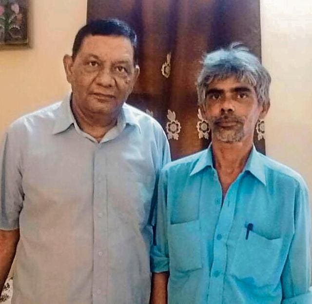 Salim Khan (right) paid a courtesy call to a grateful and relieved SK Sharma (left) on Saturday. (Navita Sharma) Salim Khan (right) paid a courtesy call to a grateful and relieved SK Sharma (left) on Saturday. (Navita Sharma)