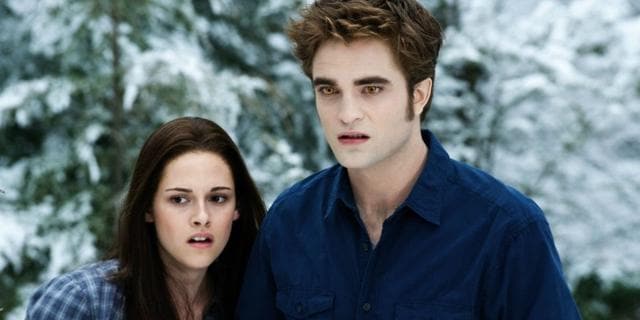 Kristen Stewart and Robert Pattinson in a still from the Twilight Saga.