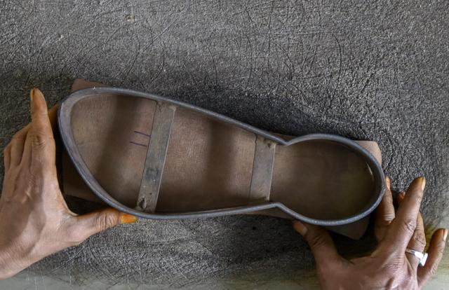 Leather processing on at the government workshop in Subhashnagar, Kolhapur in Maharashtra. (Kunal Patil/ HT Photo)