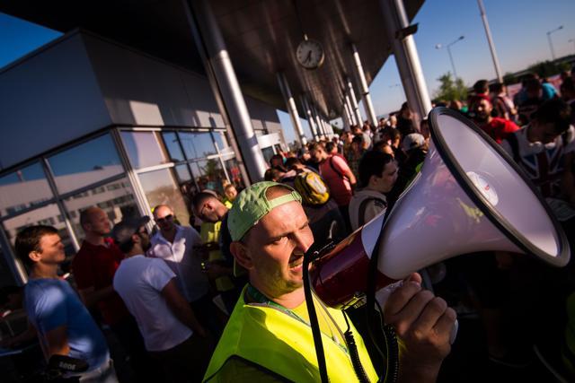 Workers at Volkswagen Slovakia attend a rally at the start of a strike over unmet demands for a 16% pay rise from the country's largest private employer on June 20, 2017. (AFP) Workers at Volkswagen Slovakia attend a rally at the start of a strike over unmet demands for a 16% pay rise from the country's largest private employer on June 20, 2017. (AFP)