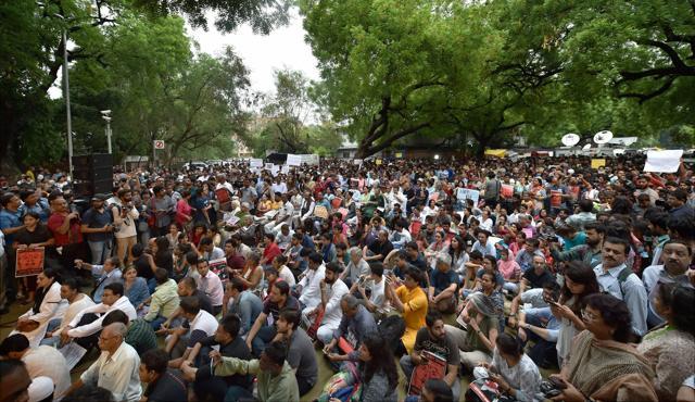 Protests at Jantar Mantar in New Delhi. (PTI) Protests at Jantar Mantar in New Delhi. (PTI)