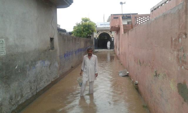 The streets of Daun village, adopted by MP Prem Singh Chandumajra, turn into rivulets when it rains for want of drainage. (HT Photo) The streets of Daun village, adopted by MP Prem Singh Chandumajra, turn into rivulets when it rains for want of drainage. (HT Photo)