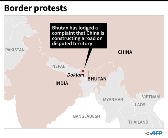Map showing the border region where China, Bhutan and India converge. (AFP) Map showing the border region where China, Bhutan and India converge. (AFP)