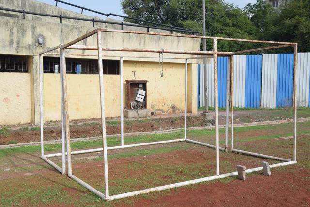 The rusted goal posts at Chikkal Wadi stadium, Khadki in Pune. (HT PHOT0) The rusted goal posts at Chikkal Wadi stadium, Khadki in Pune. (HT PHOT0)