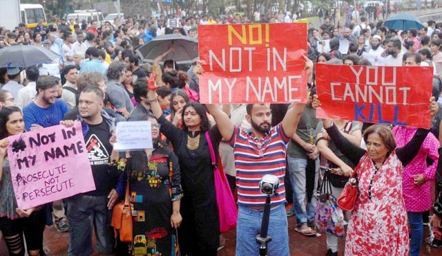 People participating the silent protest "Not in My Name" against the targeted lynching in Mumbai on June 29, 2017. (PTI) People participating the silent protest "Not in My Name" against the targeted lynching in Mumbai on June 29, 2017. (PTI)