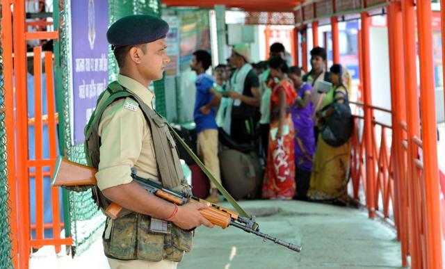 A member of the security force stands guard at base camp during the annual Amarnath Yatra, in Jammu. (HT File Photo) A member of the security force stands guard at base camp during the annual Amarnath Yatra, in Jammu. (HT File Photo)