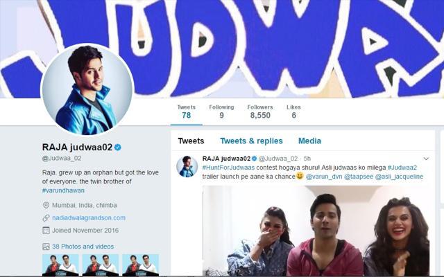 Actor Varun Dhawan has created a Twitter account as his twin brother Raja for his next film Judwaa 2.