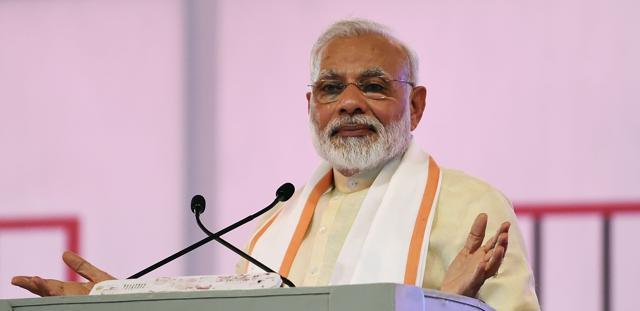 Prime Minister Narendra Modi gives a speech during an event marking the 100th anniversary of Sabarmati Ashram and the 150th birth anniversary of poet and philosopher Shrimad Rajchandraji, in Ahmedabad on June 29, 2017. (AFP)