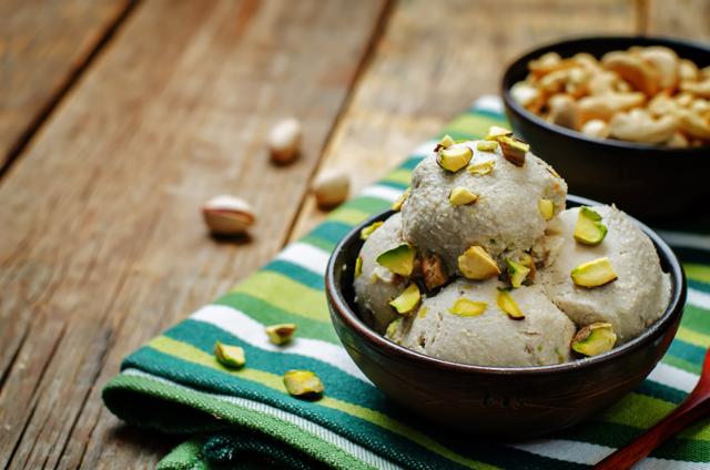 Cashews and banana ice cream with pistachios. (Shutterstock) Cashews and banana ice cream with pistachios. (Shutterstock)