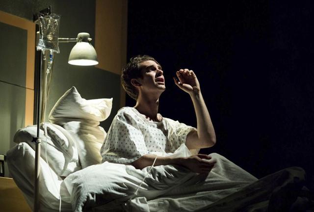 Andrew Garfield plays the lead during a hospital scene in the Angels in America production at Britain's National Theatre in London. (AP) Andrew Garfield plays the lead during a hospital scene in the Angels in America production at Britain's National Theatre in London. (AP)