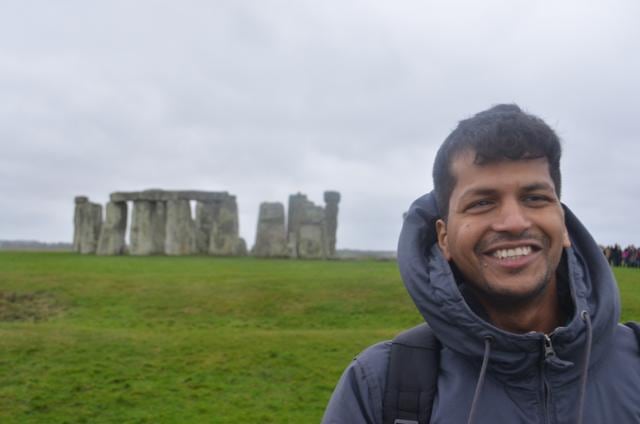 Khedekar visited Stonehenge while studying for a post-graduate degree in the UK.