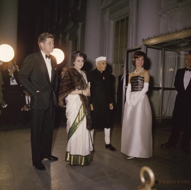 American president John F Kennedy (1917 - 1963) with his wife Jackie (1929 - 1994), Indian prime minister Jawaharlal Nehru (1889 - 1964) and Indira Gandhi (1917 - 1984). (Hulton Archive/Getty Images) American president John F Kennedy (1917 - 1963) with his wife Jackie (1929 - 1994), Indian prime minister Jawaharlal Nehru (1889 - 1964) and Indira Gandhi (1917 - 1984). (Hulton Archive/Getty Images)