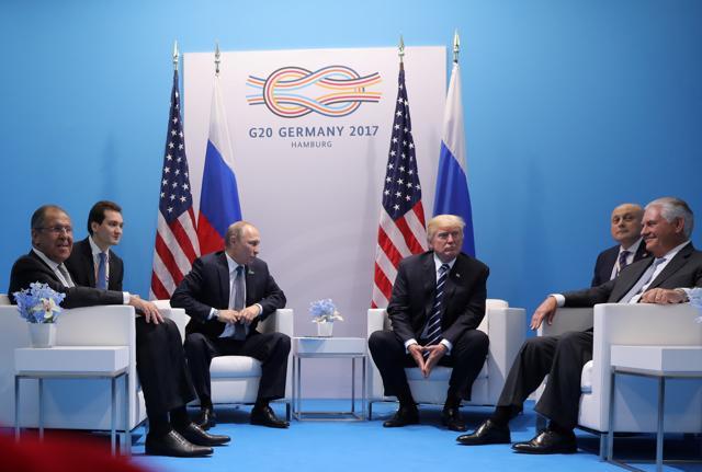 US President Donald Trump meets with Russian President Vladimir Putin during their bilateral meeting at the G20 summit in Hamburg, Germany. (Reuters Photo) US President Donald Trump meets with Russian President Vladimir Putin during their bilateral meeting at the G20 summit in Hamburg, Germany. (Reuters Photo)