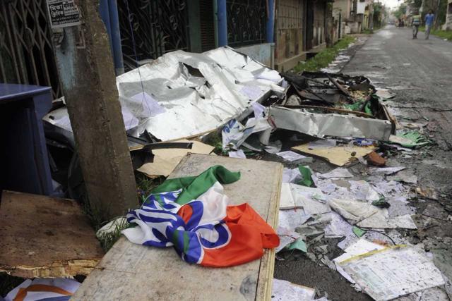 A Trinamool Congress party office that was ransacked by locals at Mailakhola in Basirhat on Thursday. (Samir Jana) A Trinamool Congress party office that was ransacked by locals at Mailakhola in Basirhat on Thursday. (Samir Jana)