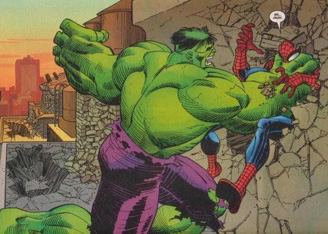 A comic clipping of Spiderman and Hulk together. A comic clipping of Spiderman and Hulk together.