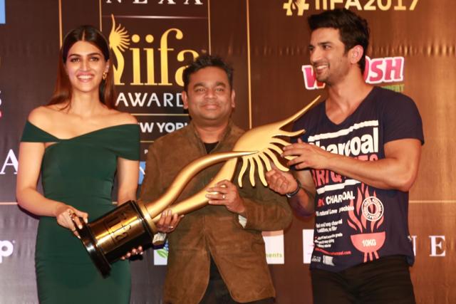 Actors Kriti Sanon and Sushant Singh Rajput with composer AR Rahman during a press conference regarding International Indian Film Academy (IIFA) Awards; in New Delhi. (IANS) Actors Kriti Sanon and Sushant Singh Rajput with composer AR Rahman during a press conference regarding International Indian Film Academy (IIFA) Awards; in New Delhi. (IANS)
