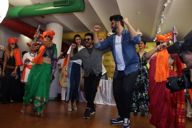Actors Arjun Kapoor, Athiya Shetty, Ileana D'Cruz and Anil Kapoor during the song launch "Goggle Pake" from Mubarakan in Mumbai. (IANS)