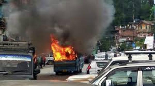 A police vehicles torched by the agitators on June 8 in Darjeeling. (Bikram Sashanker) A police vehicles torched by the agitators on June 8 in Darjeeling. (Bikram Sashanker)
